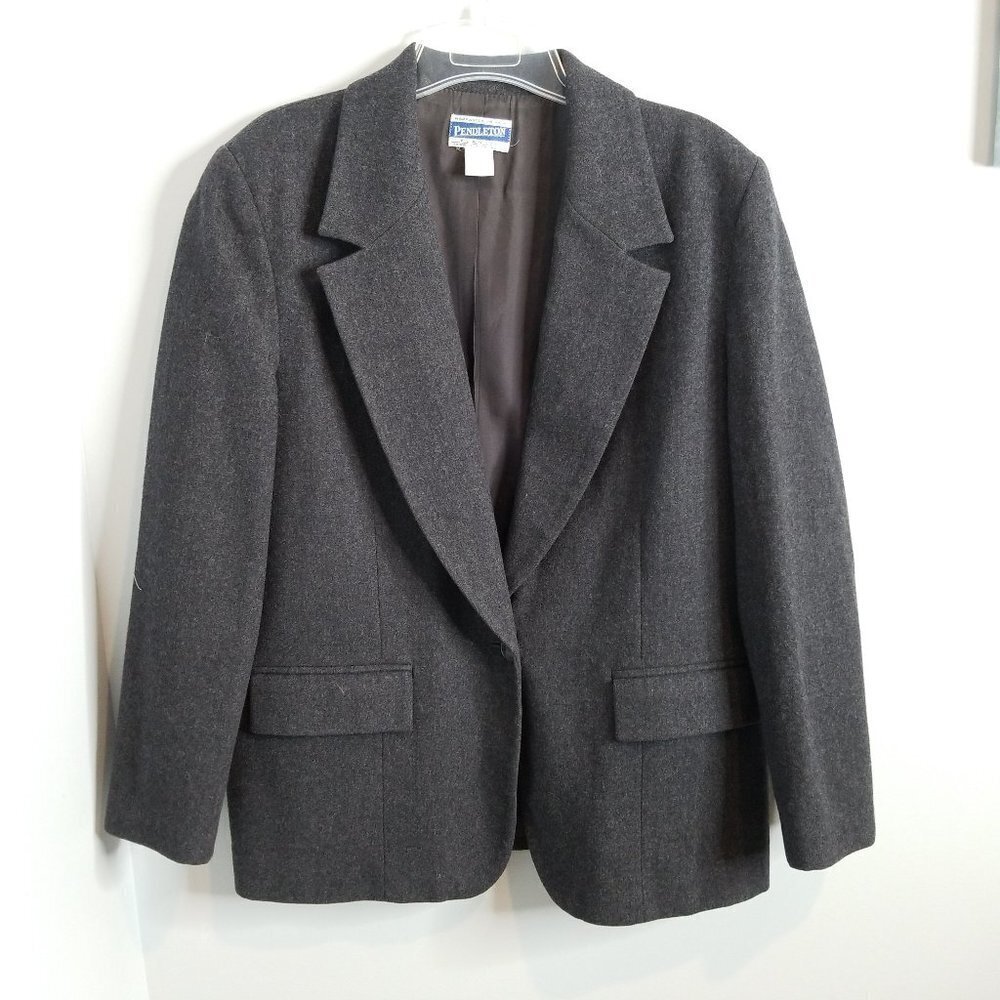 Pendleton Gray Wool One Button Suit Jacket Blazer - image 2